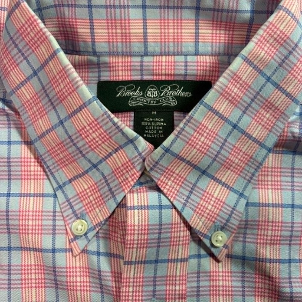 Brooks Brothers Country Club Mens M Non-Iron Supima Cotton Plaid Dress Shirt